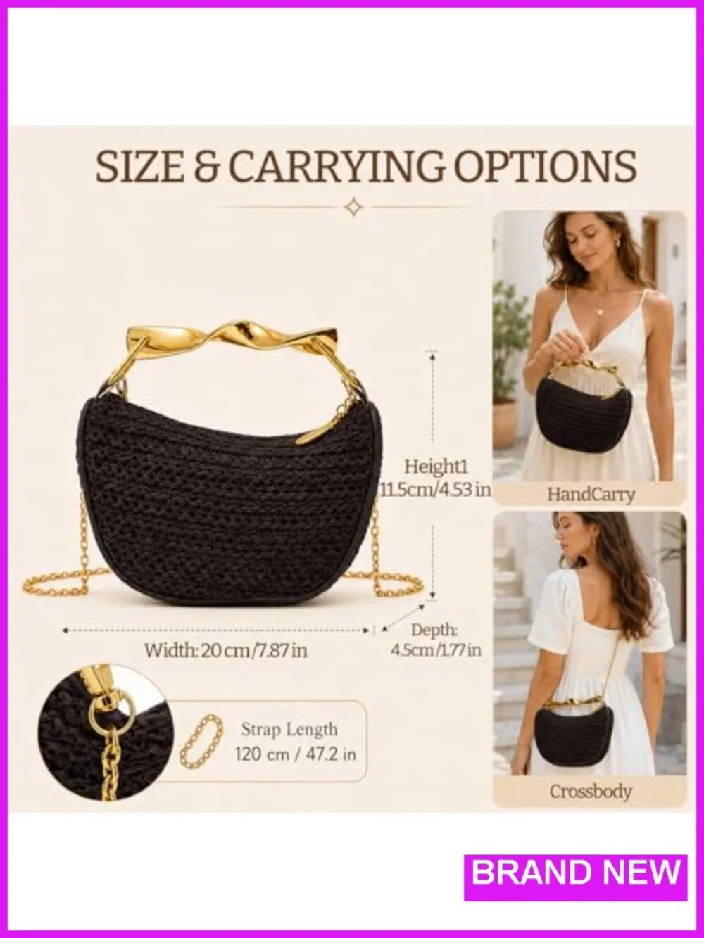 Woven Straw Crossbody Bag, Handcrafted Summer Purse for Beach Vacation Travel